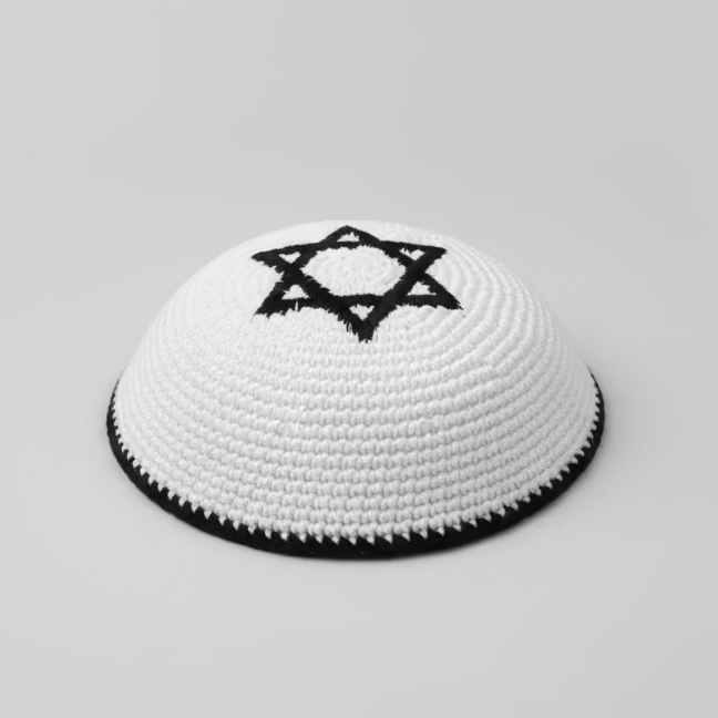 KIPPAH WHITE BLUE KNITTED