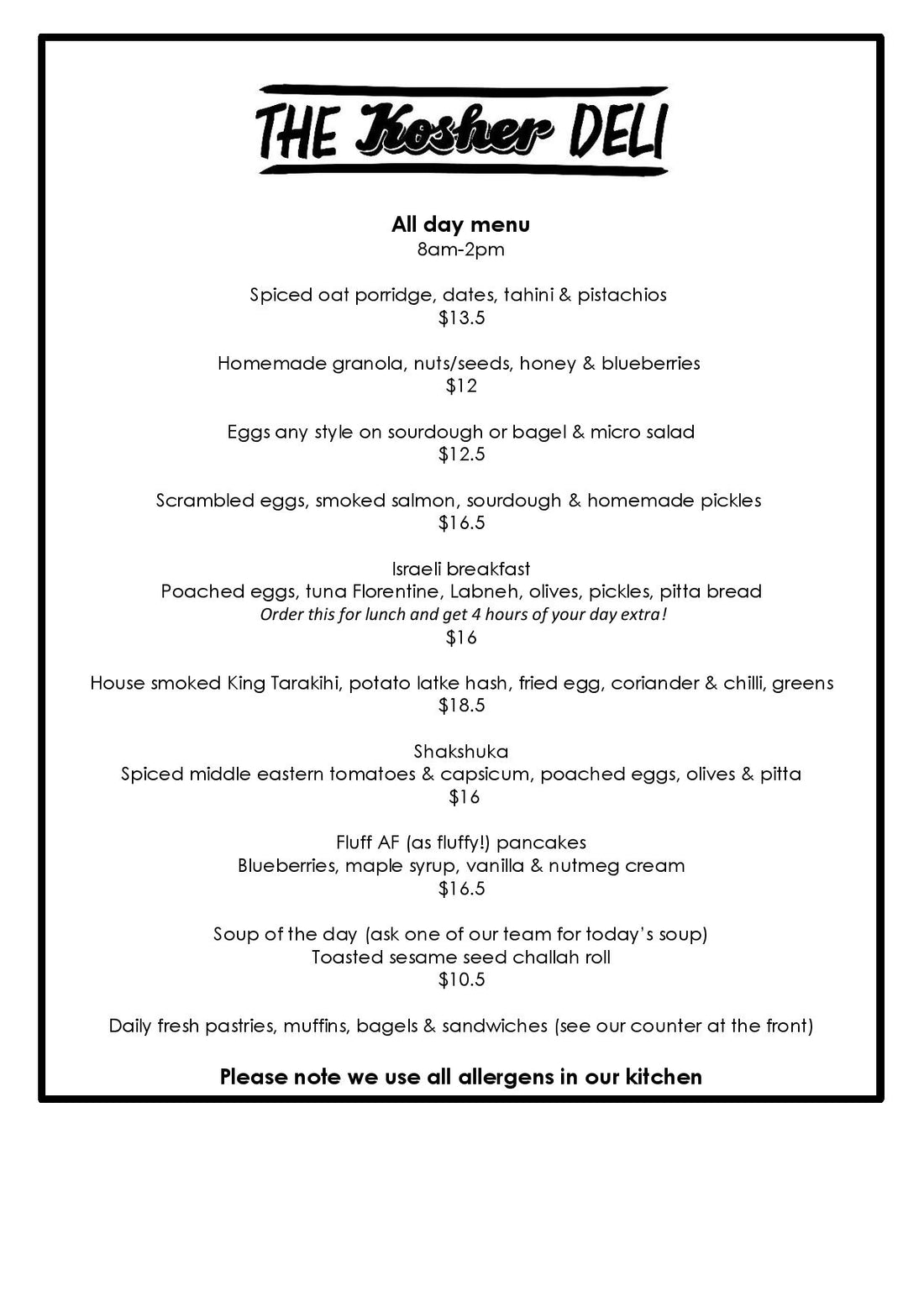 All Day Food Menu is BACK!!