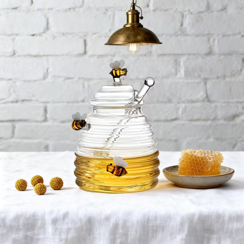 Glass honey jar & dipper - Bee